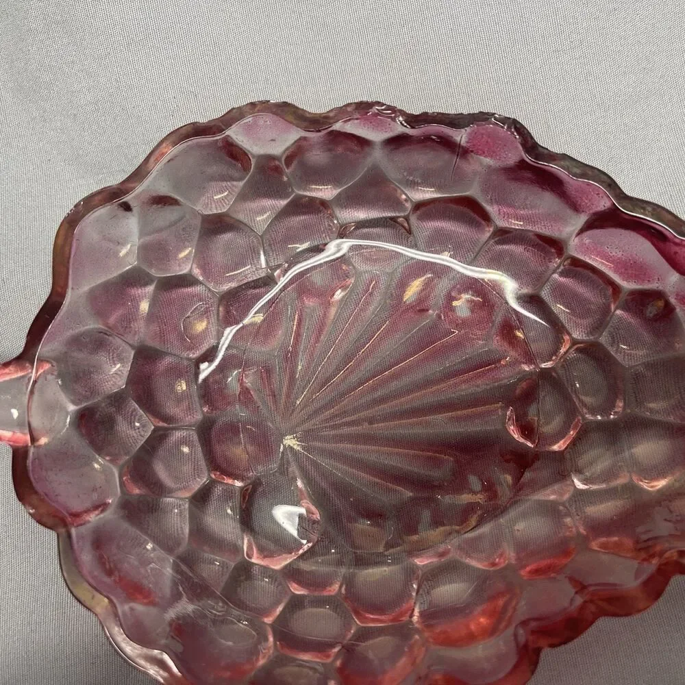 Vintage Anchor Hocking Grape Cluster Candy Mint Trinket Dish Translucent Purple